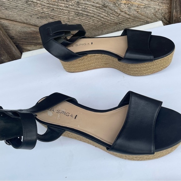 VIA SPIGA Nemy Black Leather Ankle Strap Platform Espadrilles Sandals, 9 - Picture 10 of 12